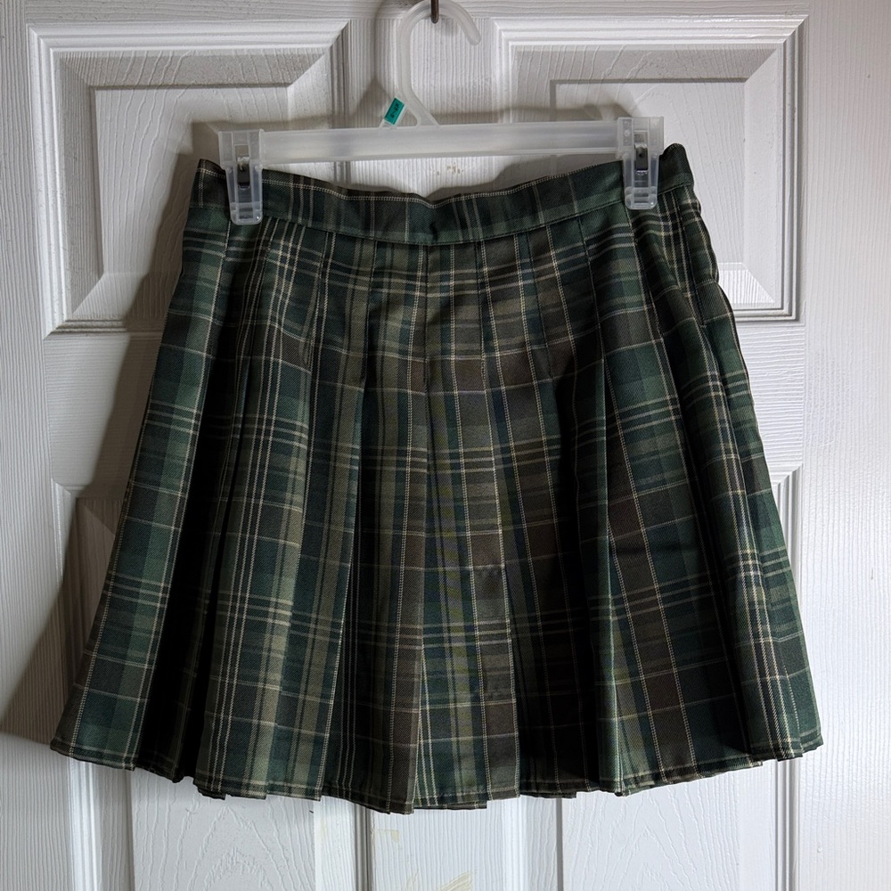 ROMWE Dark Green Plaid Skater Skirt